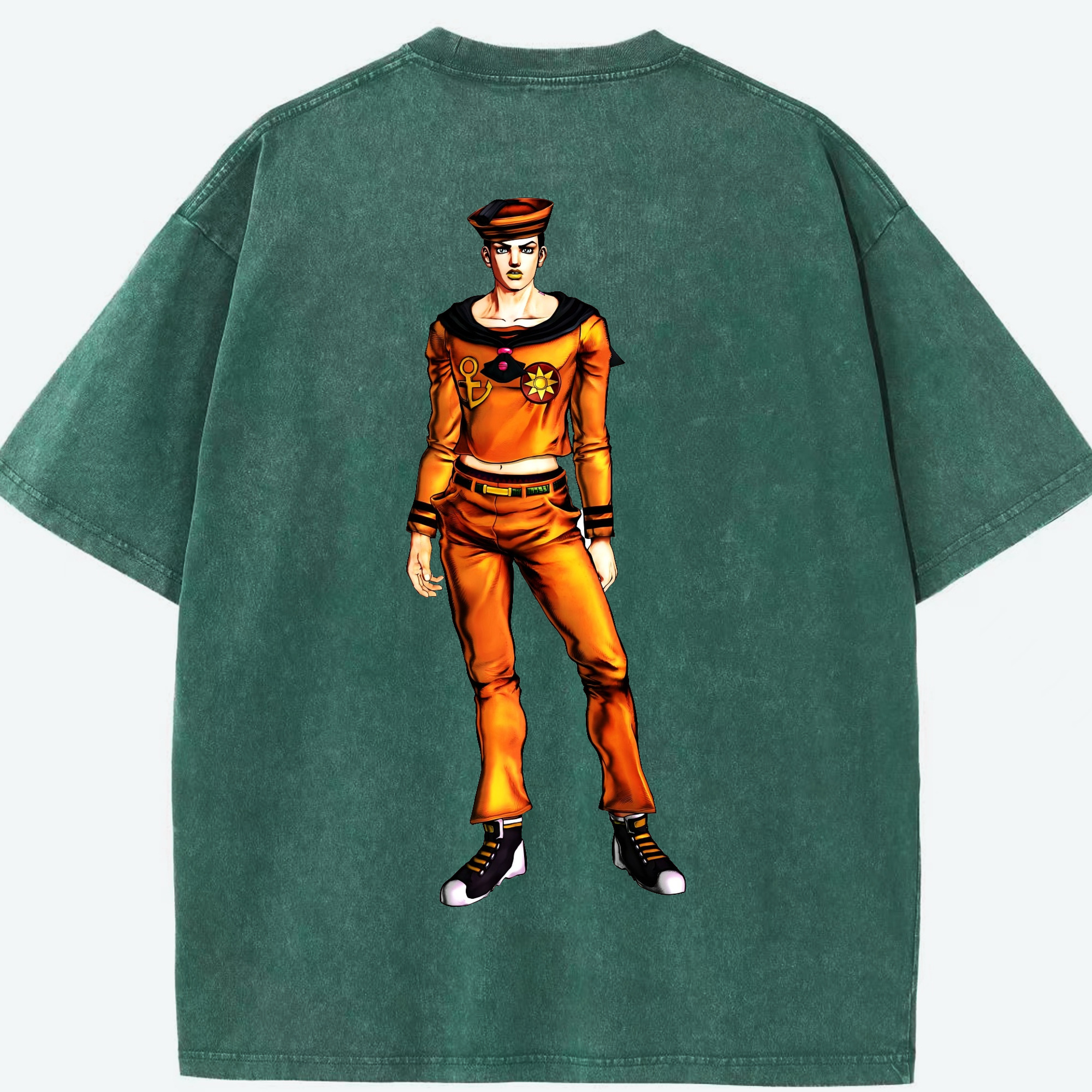 （画像用） ジョジョの奇妙な冒険 東方定助 JoJo's Bizarre Adventure Higashikata Josuke 綿100% ヴィンテージ風 半袖Tシャツ（背面プリント）